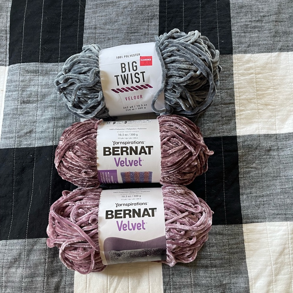 Lot of 3 Skeins Velvet + Velour Yarn